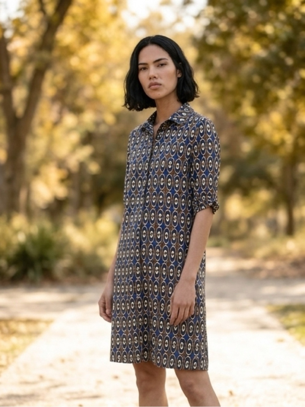 J. MCLAUGHLIN LAWRENCE OPTIC GEOMETRIC PRINT COLLARED SHIFT DRESS CORP-CORE EUC - Picture 2 of 14